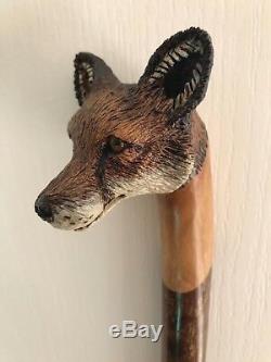 Stunning Hand Carved Fox headed Hazel Shafted 50 Walking Stick by Ian Taylor