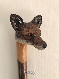 Stunning Hand Carved Fox headed Hazel Shafted 50 Walking Stick by Ian Taylor