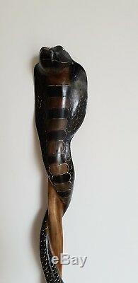 Stunning Vintage Hand Carved Cobra Walking Stick