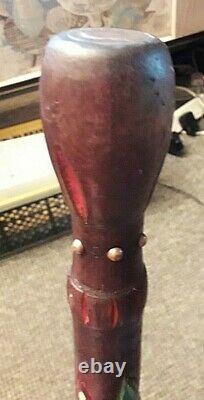 Stunning Vintage Hand Carved Walking Stick With George IV Coin, Snake & Lizard