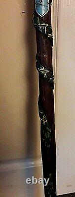 Stunning Vintage Hand Carved Walking Stick With George IV Coin, Snake & Lizard