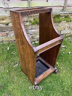 Superb Antique Carved Wooden Oak Walking Stick/Umbrella Stand with Drip Tray VGC