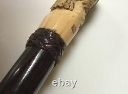 Superb Antique Oriental Carved Rosewood Walking Stick