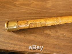 Superb Century Old Odd Fellows Symbol Carved Hardwood Walking Stick / Cane