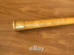 Superb Century Old Odd Fellows Symbol Carved Hardwood Walking Stick / Cane