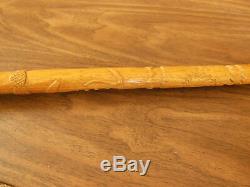 Superb Century Old Odd Fellows Symbol Carved Hardwood Walking Stick / Cane
