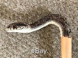 Superb Hand Carved Gopher Snake Hazel Shafted 48 Walking Stick by Ian Taylor