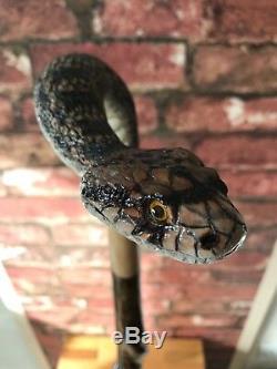 Superb Hand Carved Gopher Snake Hazel Shafted 48 Walking Stick by Ian Taylor