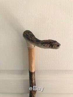 Superb Hand Carved Gopher Snake Hazel Shafted 48 Walking Stick by Ian Taylor