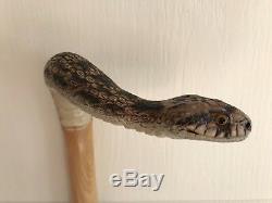 Superb Hand Carved Gopher Snake Hazel Shafted 48 Walking Stick by Ian Taylor