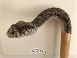 Superb Hand Carved Gopher Snake Hazel Shafted 48 Walking Stick by Ian Taylor