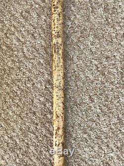 Superb Hand Carved Rams Horn Salmon 53 Hazel Shaft Walking Stick by Ian Taylor