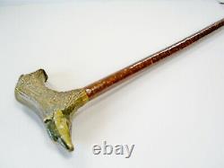 Superb Hand Carved Stag Horn/antler Badger Handle Hazel Shaft Walking Stick/cane