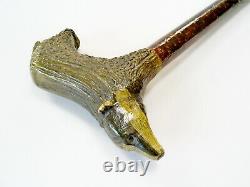 Superb Hand Carved Stag Horn/antler Badger Handle Hazel Shaft Walking Stick/cane