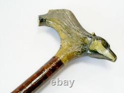 Superb Hand Carved Stag Horn/antler Badger Handle Hazel Shaft Walking Stick/cane