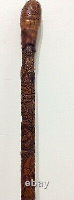 Superb Japanese Samurai & Dragon carved Bamboo Meiji walking stick