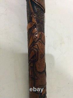 Superb Japanese Samurai & Dragon carved Bamboo Meiji walking stick