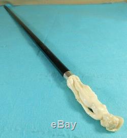 Superb Quality Victorian Novelty Walking Stick Cane Carved Lady Handle Ca 1870