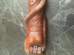 Superb Ww1 1914-1915 Carved Pow Walking Stick Snake Trench Watch Fist Design