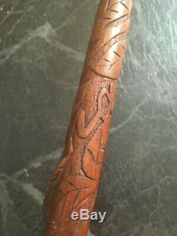 Superb Ww1 1914-1915 Carved Pow Walking Stick Snake Trench Watch Fist Design