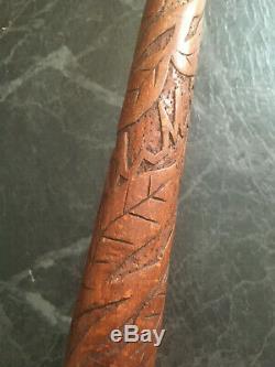 Superb Ww1 1914-1915 Carved Pow Walking Stick Snake Trench Watch Fist Design