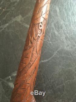 Superb Ww1 1914-1915 Carved Pow Walking Stick Snake Trench Watch Fist Design