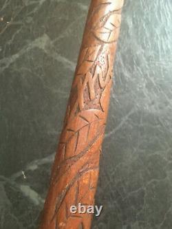 Superb Ww1 1914-1915 Carved Pow Walking Stick Snake Trench Watch Fist Design