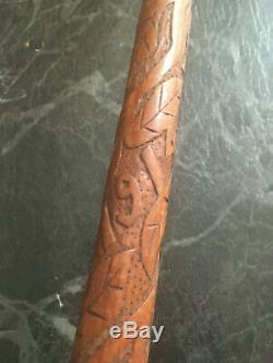 Superb Ww1 1914-1915 Carved Pow Walking Stick Snake Trench Watch Fist Design