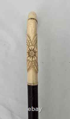 Superbly Hand Carved Victorian Walking Stick Floral Pattern