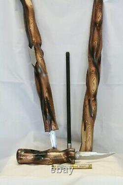 Survival Tactical Safety Walking Hiking Stick Cane Camp Tool Hand Carved #3