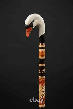 Swan Carved Wooden Cane, Handmade Walking Stick for Gift, Handcrafted Hiking Can