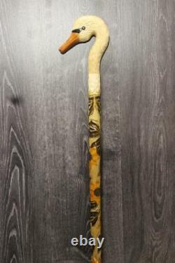 Swan Wooden Cane Walking Stick Support Canes Handle Handmade Hand Carved New