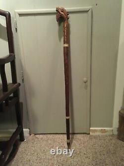 TRAVELERS CANE Chinese Hand Carved Hardwood Cane Walking Stick DRAGON Motif Rare