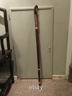 TRAVELERS CANE Chinese Hand Carved Hardwood Cane Walking Stick DRAGON Motif Rare