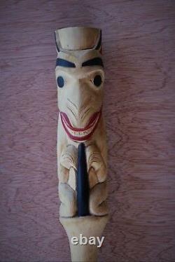 Ted Eberle Original Hand Carved Signed Wolf Walking Stick Cane First Nations'97