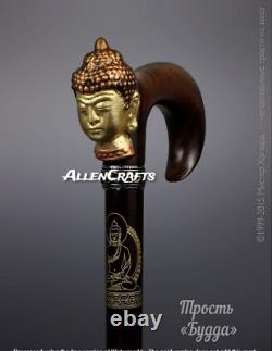 The Buddha's head is covered Walking stick Handle Walking Cane for Carving