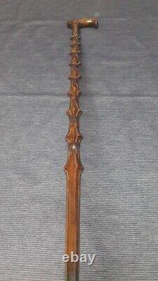 Thorny 3D Embroidered Special Wooden Cane, Handmade Brown Walking Stick