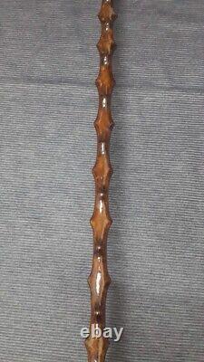 Thorny 3D Embroidered Special Wooden Cane, Handmade Brown Walking Stick