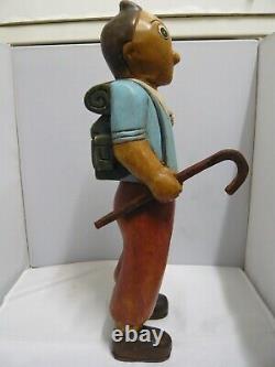 Tintin Wooden hand carved Sculpture figure With Backpack & Walking Stick