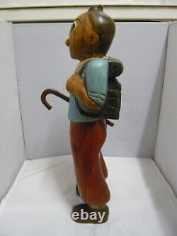 Tintin Wooden hand carved Sculpture figure With Backpack & Walking Stick