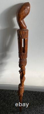 Tribal Hand Carved Walking Stick Female & male Figure Carved in the Shaft 95 cm