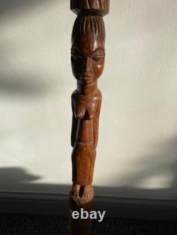 Tribal Hand Carved Walking Stick Female & male Figure Carved in the Shaft 95 cm