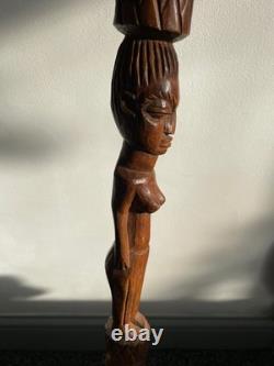 Tribal Hand Carved Walking Stick Female & male Figure Carved in the Shaft 95 cm