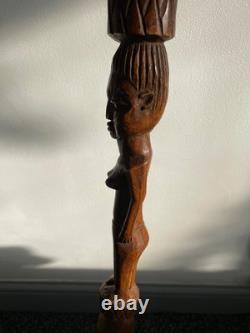 Tribal Hand Carved Walking Stick Female & male Figure Carved in the Shaft 95 cm