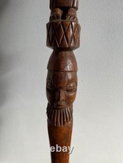 Tribal Hand Carved Walking Stick Female & male Figure Carved in the Shaft 95 cm