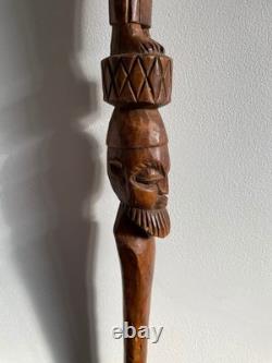 Tribal Hand Carved Walking Stick Female & male Figure Carved in the Shaft 95 cm