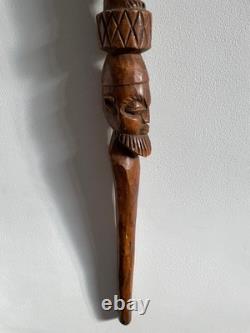 Tribal Hand Carved Walking Stick Female & male Figure Carved in the Shaft 95 cm