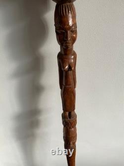 Tribal Hand Carved Walking Stick Female & male Figure Carved in the Shaft 95 cm