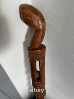 Tribal Hand Carved Walking Stick Female & male Figure Carved in the Shaft 95 cm