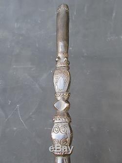 Trobriand Island Papua New Guinea Antique Carved Ebony Walking Stick 1900s